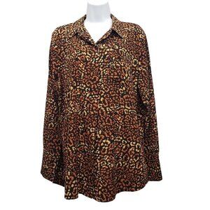 Nine West Animal Print Button Up Blouse Top Office Work Mob Wife Rock Size L